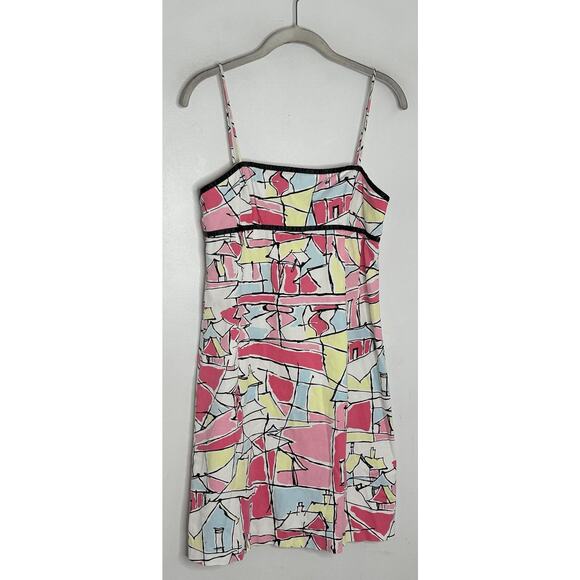 Becky & Max Size 6 Pink Geometric Spaghetti Strap Summer Knee Length Dress - Picture 2 of 5